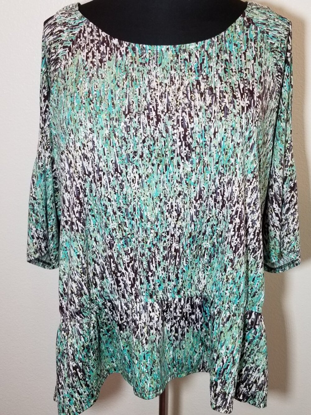 Avenue Womens Sz 26 28 Green Brown Embellished Cold Shoulder Top Boho Peasant